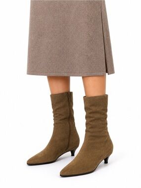 Size 6 (EU 36) Zara Women’s Suede Sock Ankle Boots Kitten Heel Brown Pointed Toe